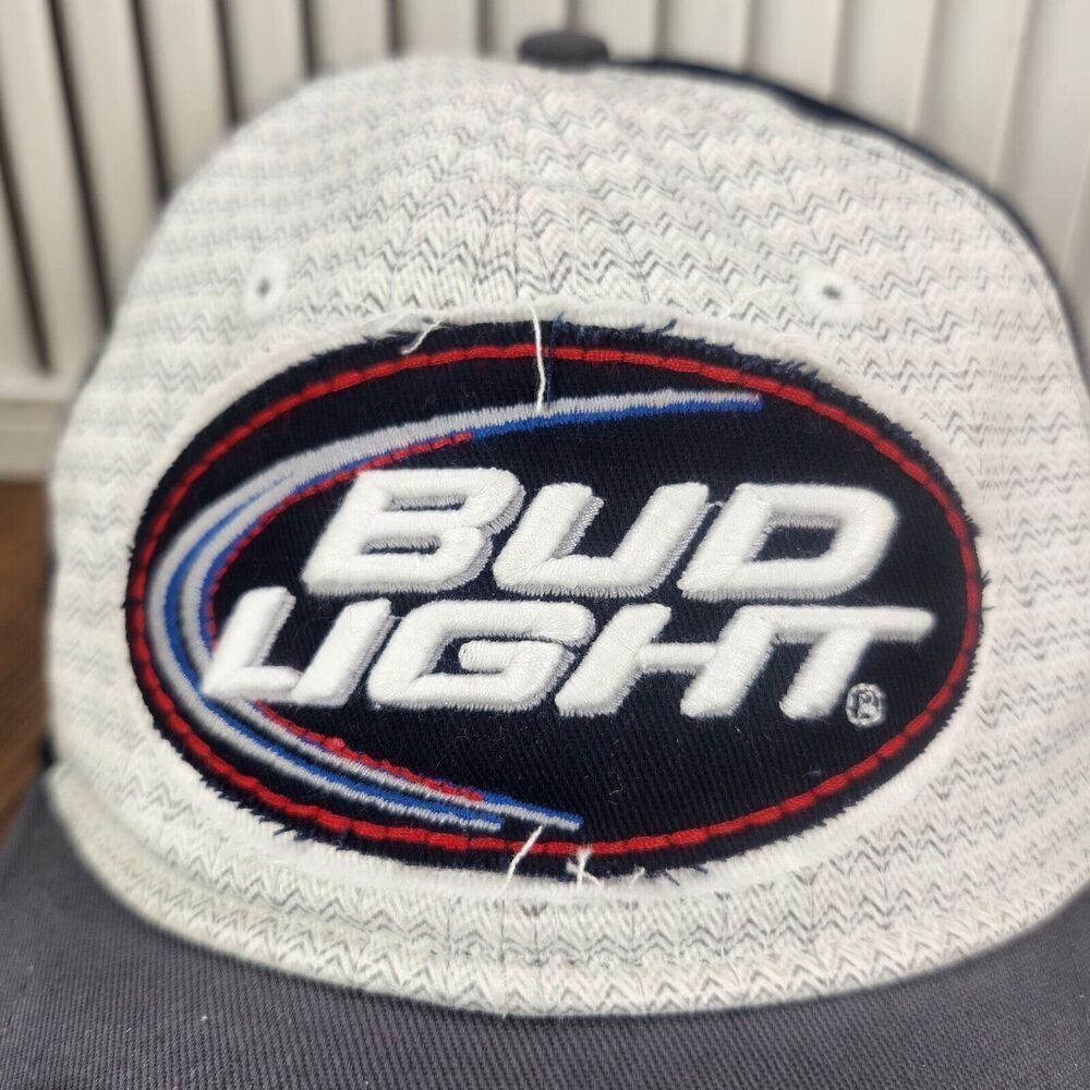 Anheuser-Busch Bud Light Distressed Strapback Hat Cap Blue White Bottle Opener - Picture 3 of 11
